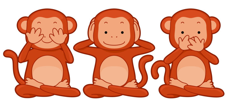 Three Monkeys Representing the See No Evil, Hear No Evil, Speak No Evil Proverb (Illustration)